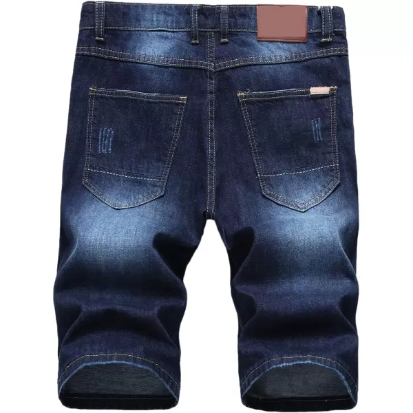 chouyatou Mens Classic Fit Stylish Distressed Straight Leg Ripped Denim ShortsDark Blue