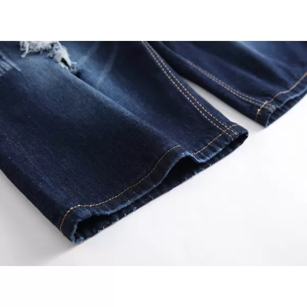 chouyatou Mens Classic Fit Stylish Distressed Straight Leg Ripped Denim ShortsDark Blue