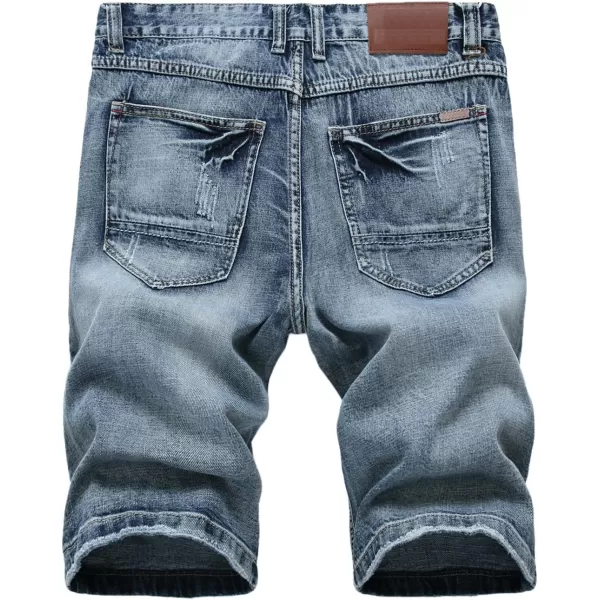 chouyatou Mens Classic Fit Stylish Distressed Straight Leg Ripped Denim ShortsGblue