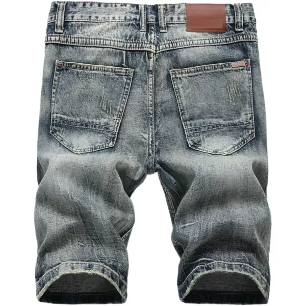 chouyatou Mens Classic Fit Stylish Distressed Straight Leg Ripped Denim ShortsGrey
