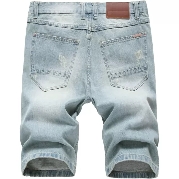 chouyatou Mens Classic Fit Stylish Distressed Straight Leg Ripped Denim ShortsLight Blue