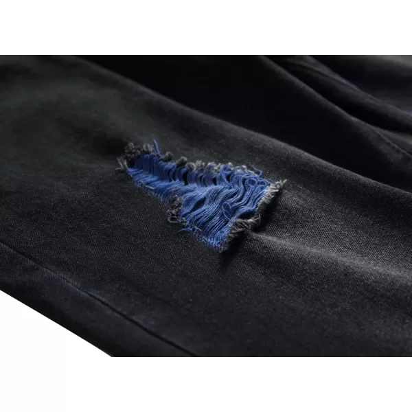 chouyatou Mens Color Block Frayed Holes Lightweight Distressed Ripped Jeans Denim PantBlack