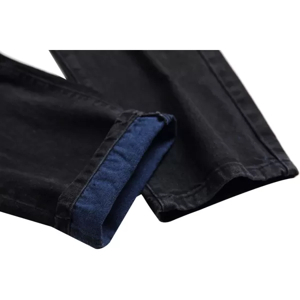 chouyatou Mens Color Block Frayed Holes Lightweight Distressed Ripped Jeans Denim PantBlack