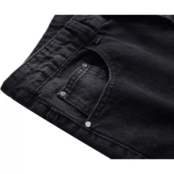 chouyatou Mens Color Block Frayed Holes Lightweight Distressed Ripped Jeans Denim PantBlack
