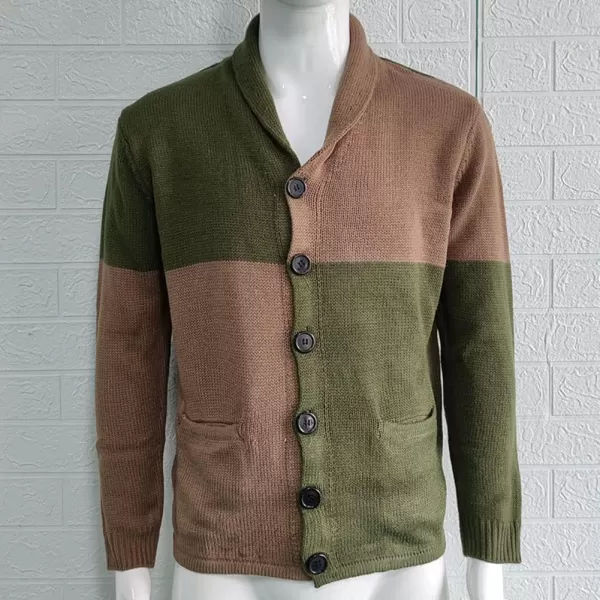 chouyatou Mens Color Block Long Sleeve Button Down Knit Cardigan Sweaters with PocketsArmy Green