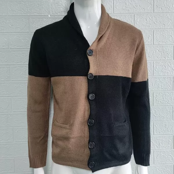 chouyatou Mens Color Block Long Sleeve Button Down Knit Cardigan Sweaters with PocketsBlack