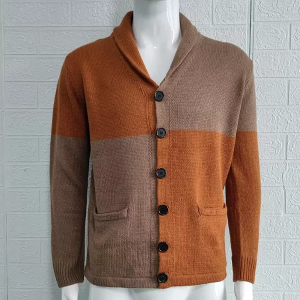 chouyatou Mens Color Block Long Sleeve Button Down Knit Cardigan Sweaters with PocketsBrown
