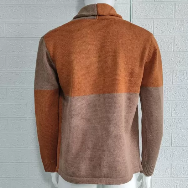 chouyatou Mens Color Block Long Sleeve Button Down Knit Cardigan Sweaters with PocketsBrown