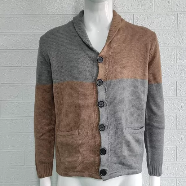 chouyatou Mens Color Block Long Sleeve Button Down Knit Cardigan Sweaters with PocketsGray