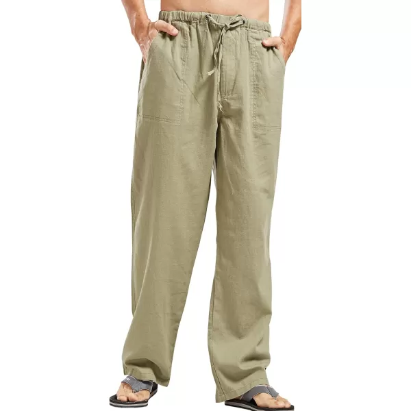 chouyatou Mens Ethnic Stylish Drawstring Elastic Waist Loose Fit Baggy Stripe Linen Harem Beach PantsArmy Green