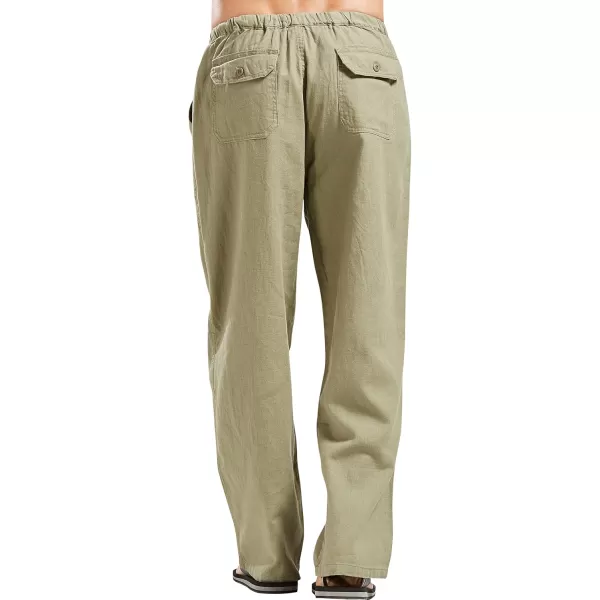 chouyatou Mens Ethnic Stylish Drawstring Elastic Waist Loose Fit Baggy Stripe Linen Harem Beach PantsArmy Green