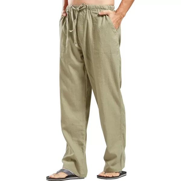 chouyatou Mens Ethnic Stylish Drawstring Elastic Waist Loose Fit Baggy Stripe Linen Harem Beach PantsArmy Green