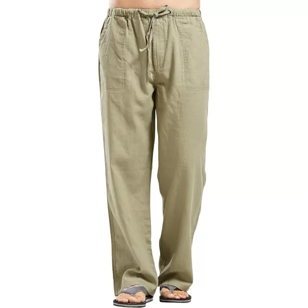 chouyatou Mens Ethnic Stylish Drawstring Elastic Waist Loose Fit Baggy Stripe Linen Harem Beach PantsArmy Green