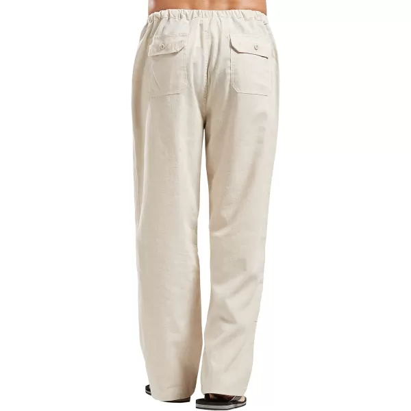 chouyatou Mens Ethnic Stylish Drawstring Elastic Waist Loose Fit Baggy Stripe Linen Harem Beach PantsBeige