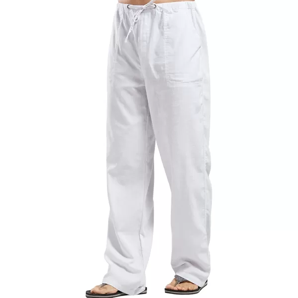 chouyatou Mens Ethnic Stylish Drawstring Elastic Waist Loose Fit Baggy Stripe Linen Harem Beach PantsWhite