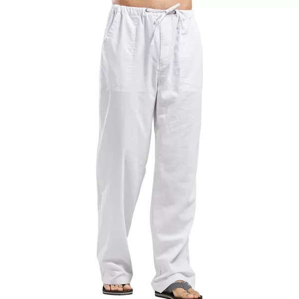 chouyatou Mens Ethnic Stylish Drawstring Elastic Waist Loose Fit Baggy Stripe Linen Harem Beach PantsWhite