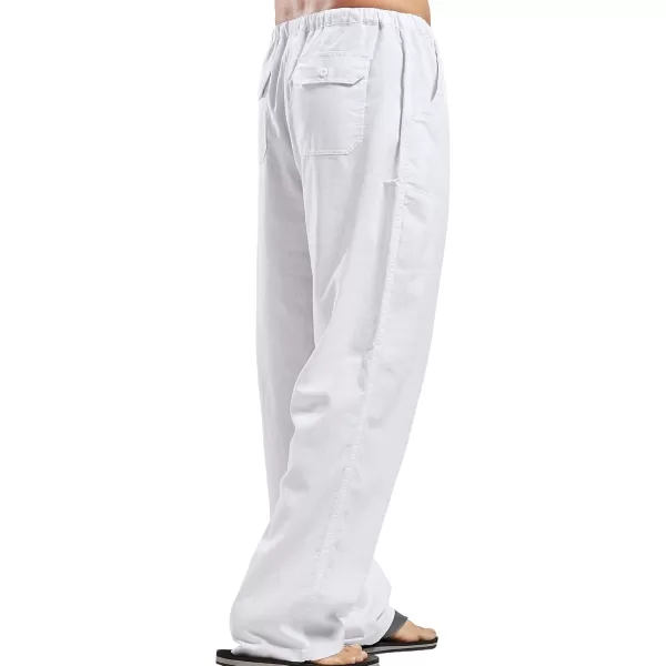 chouyatou Mens Ethnic Stylish Drawstring Elastic Waist Loose Fit Baggy Stripe Linen Harem Beach PantsWhite