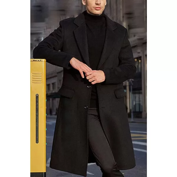 chouyatou Mens Fall Winter Office Single Breasted Long Dress Wool Coat OvercoatBlack