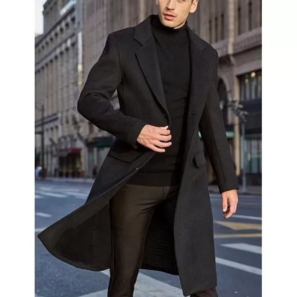 chouyatou Mens Fall Winter Office Single Breasted Long Dress Wool Coat OvercoatBlack