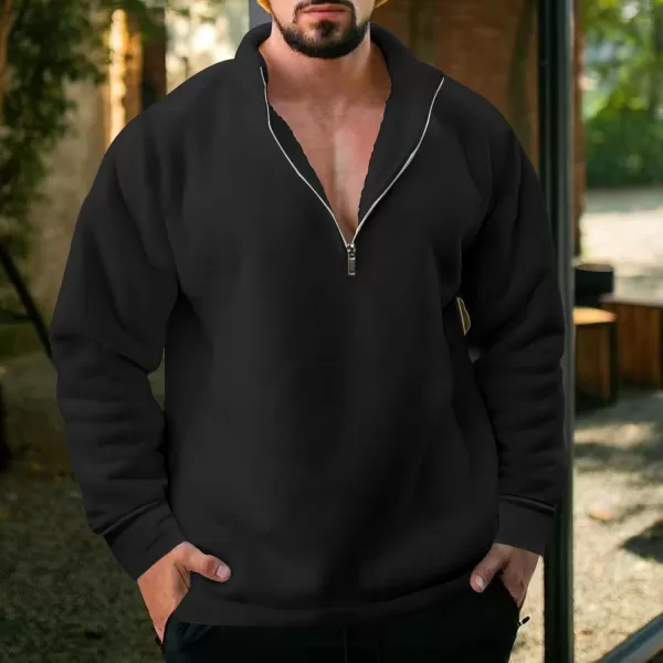 chouyatou Mens Fall Winter Quarter Zip Sweatshirt Casual Fleece Lined Cadet Collar Sweatshit TopBlack