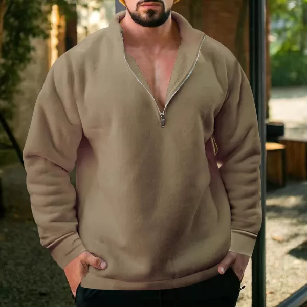 chouyatou Mens Fall Winter Quarter Zip Sweatshirt Casual Fleece Lined Cadet Collar Sweatshit TopCamel
