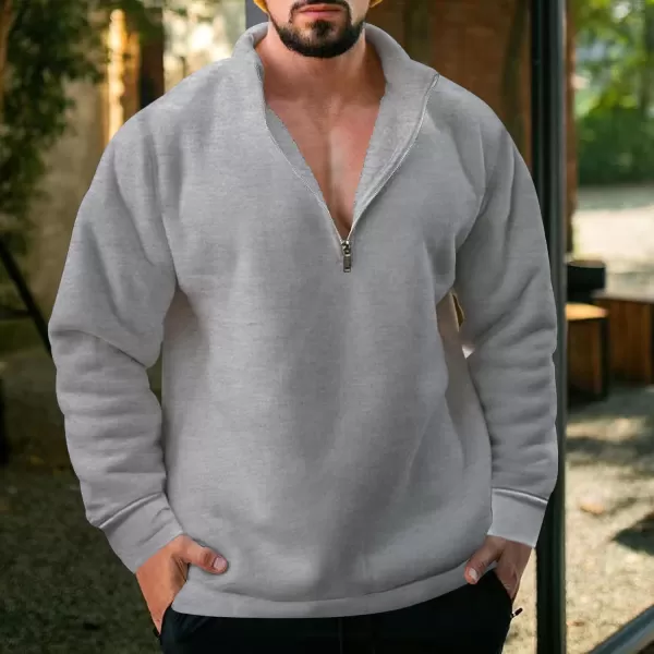 chouyatou Mens Fall Winter Quarter Zip Sweatshirt Casual Fleece Lined Cadet Collar Sweatshit TopLight Grey