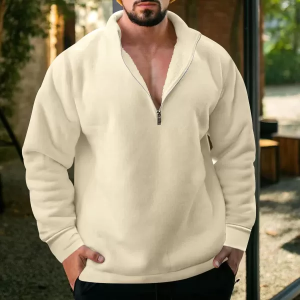 chouyatou Mens Fall Winter Quarter Zip Sweatshirt Casual Fleece Lined Cadet Collar Sweatshit TopLight Khaki