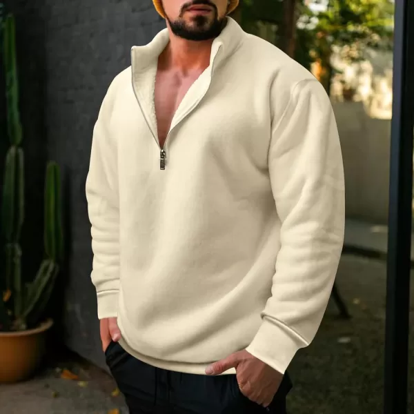 chouyatou Mens Fall Winter Quarter Zip Sweatshirt Casual Fleece Lined Cadet Collar Sweatshit TopLight Khaki