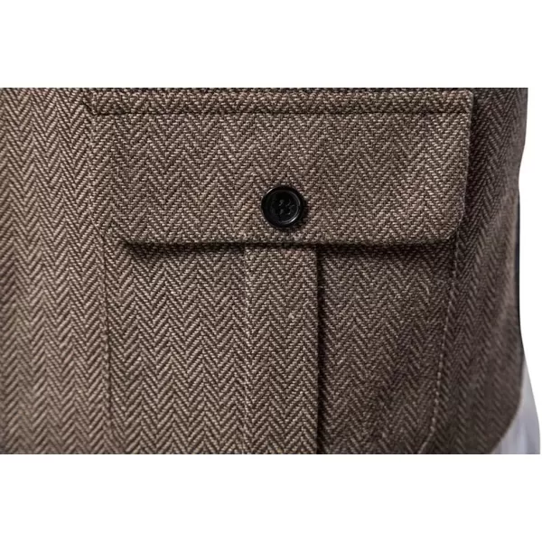 chouyatou Mens Herringbone Tweed Vest Notched Lapel Single Breasted Sleeveless Vest JacketCoffee