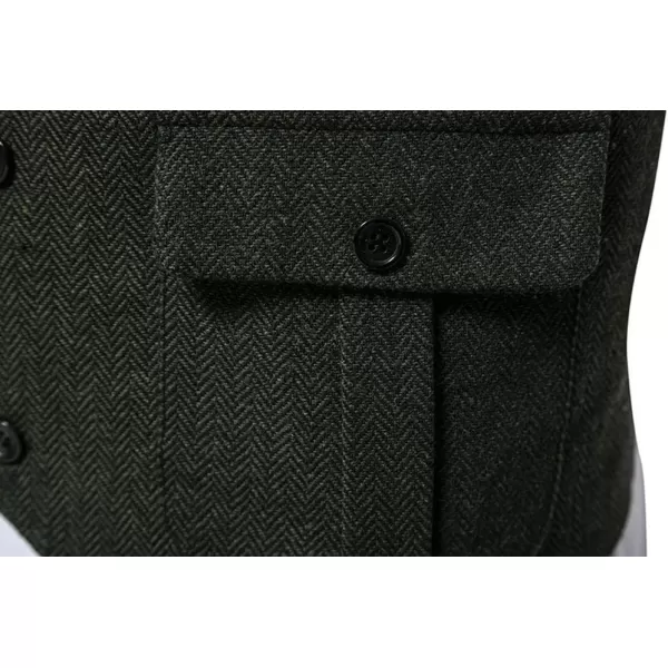 chouyatou Mens Herringbone Tweed Vest Notched Lapel Single Breasted Sleeveless Vest JacketDark Green