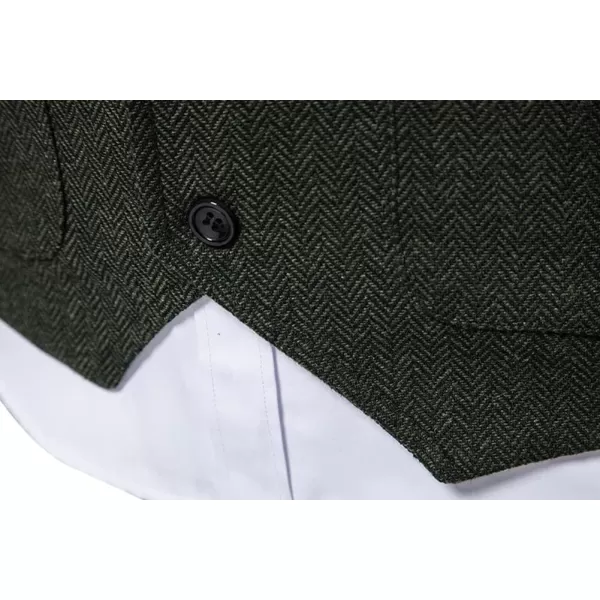 chouyatou Mens Herringbone Tweed Vest Notched Lapel Single Breasted Sleeveless Vest JacketDark Green