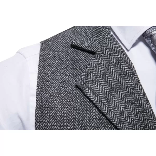 chouyatou Mens Herringbone Tweed Vest Notched Lapel Single Breasted Sleeveless Vest JacketGray