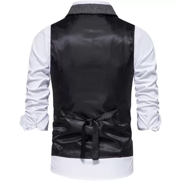 chouyatou Mens Herringbone Tweed Vest Notched Lapel Single Breasted Sleeveless Vest JacketGray