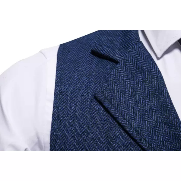 chouyatou Mens Herringbone Tweed Vest Notched Lapel Single Breasted Sleeveless Vest JacketNavy