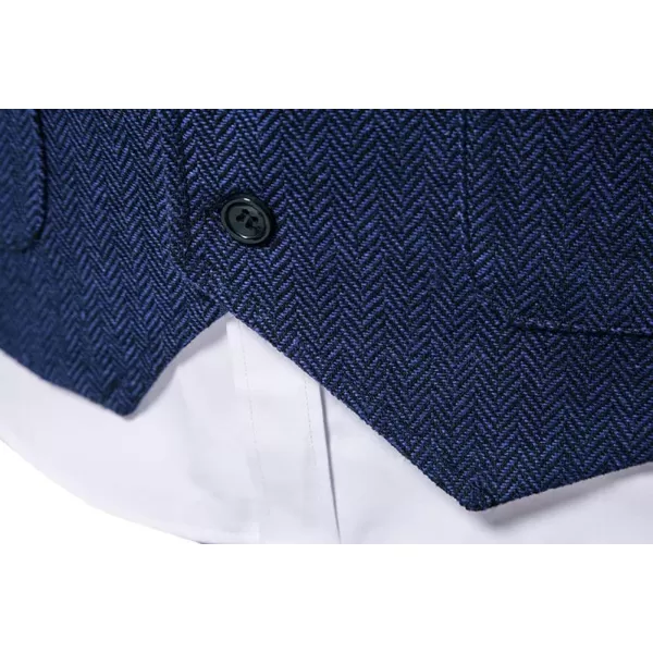 chouyatou Mens Herringbone Tweed Vest Notched Lapel Single Breasted Sleeveless Vest JacketNavy