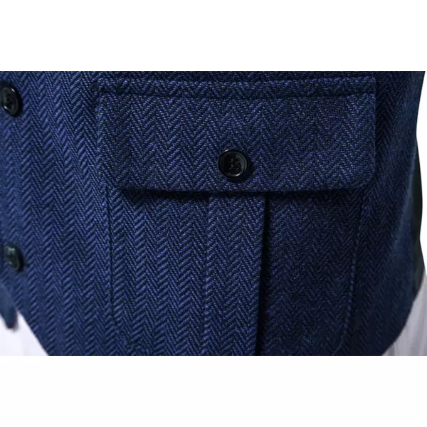 chouyatou Mens Herringbone Tweed Vest Notched Lapel Single Breasted Sleeveless Vest JacketNavy