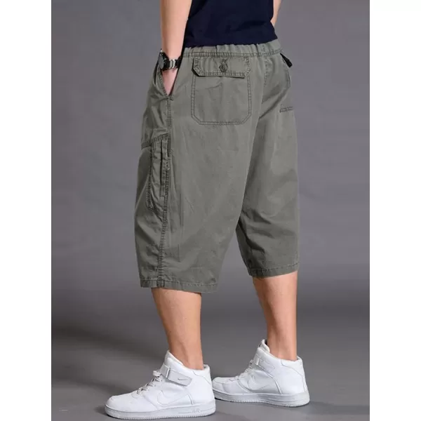 chouyatou Mens LooseFit Calf Length Comfy Baggy 34 Shorts Cotton Cargo ShortsArmy Green