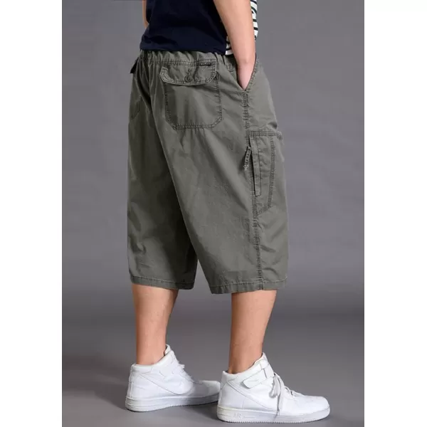 chouyatou Mens LooseFit Calf Length Comfy Baggy 34 Shorts Cotton Cargo ShortsArmy Green