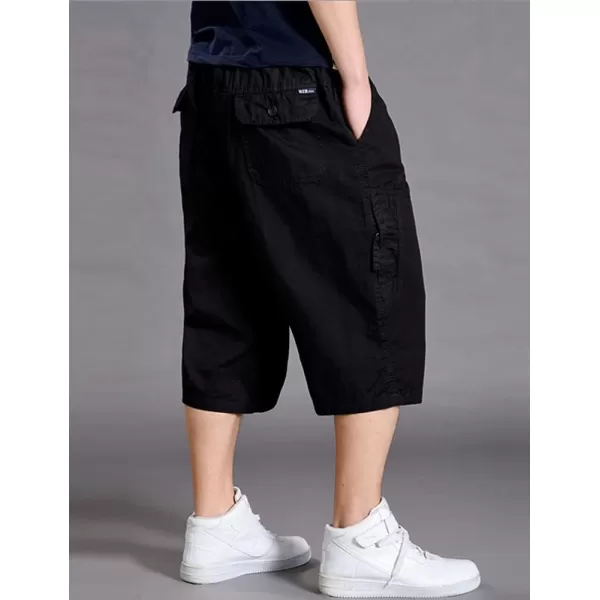 chouyatou Mens LooseFit Calf Length Comfy Baggy 34 Shorts Cotton Cargo ShortsBlack