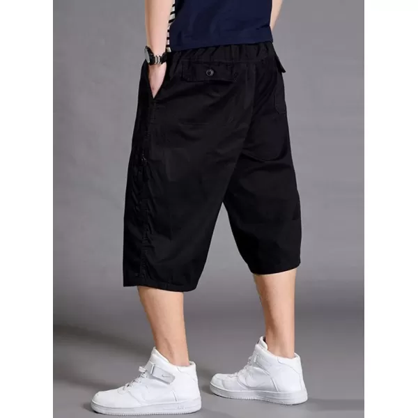 chouyatou Mens LooseFit Calf Length Comfy Baggy 34 Shorts Cotton Cargo ShortsBlack