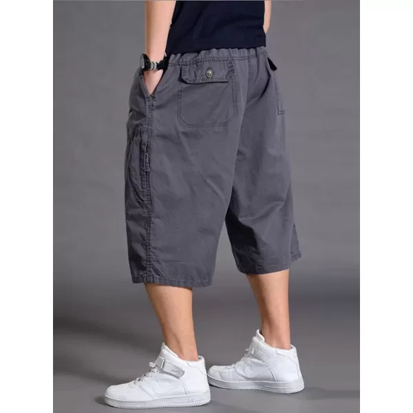 chouyatou Mens LooseFit Calf Length Comfy Baggy 34 Shorts Cotton Cargo ShortsDark Grey