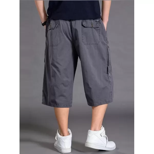 chouyatou Mens LooseFit Calf Length Comfy Baggy 34 Shorts Cotton Cargo ShortsDark Grey