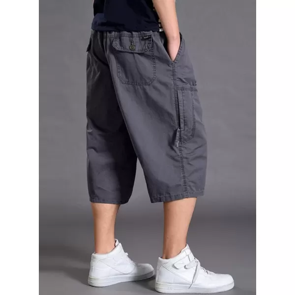 chouyatou Mens LooseFit Calf Length Comfy Baggy 34 Shorts Cotton Cargo ShortsDark Grey