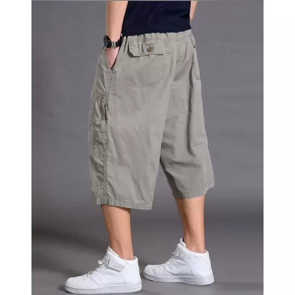 chouyatou Mens LooseFit Calf Length Comfy Baggy 34 Shorts Cotton Cargo ShortsGrayish Khaki