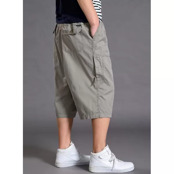 chouyatou Mens LooseFit Calf Length Comfy Baggy 34 Shorts Cotton Cargo ShortsGrayish Khaki