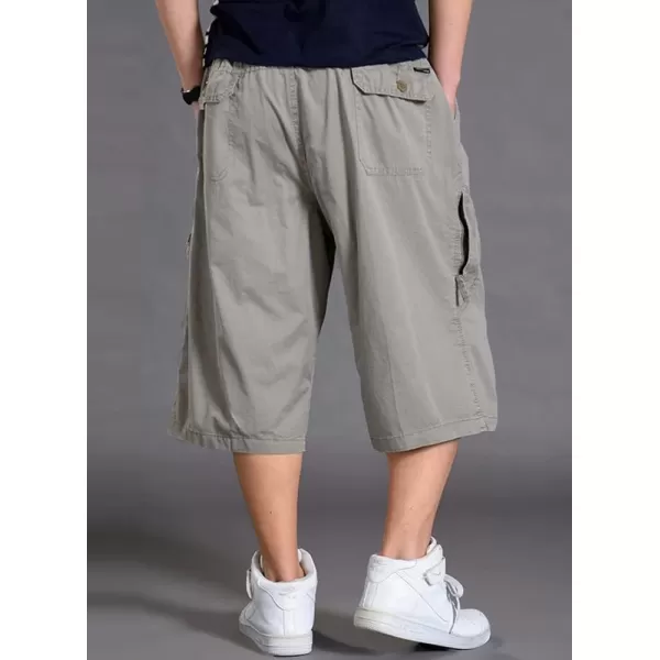 chouyatou Mens LooseFit Calf Length Comfy Baggy 34 Shorts Cotton Cargo ShortsGrayish Khaki