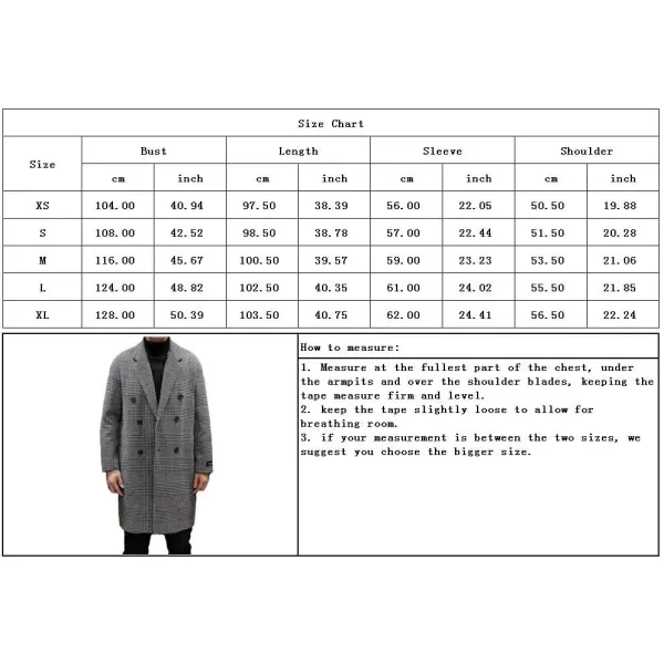 chouyatou Mens Stylish Office Double Breasted Long Plaid Wool Pea Coat OvercoatBrown