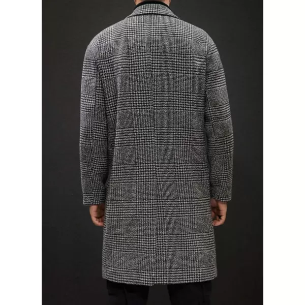 chouyatou Mens Stylish Office Double Breasted Long Plaid Wool Pea Coat OvercoatGrey