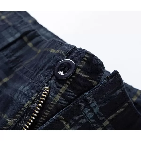 chouyatou Mens Summer Cool MultiPocket Straight Leg Utility Plaid Cargo ShortsDark Blue