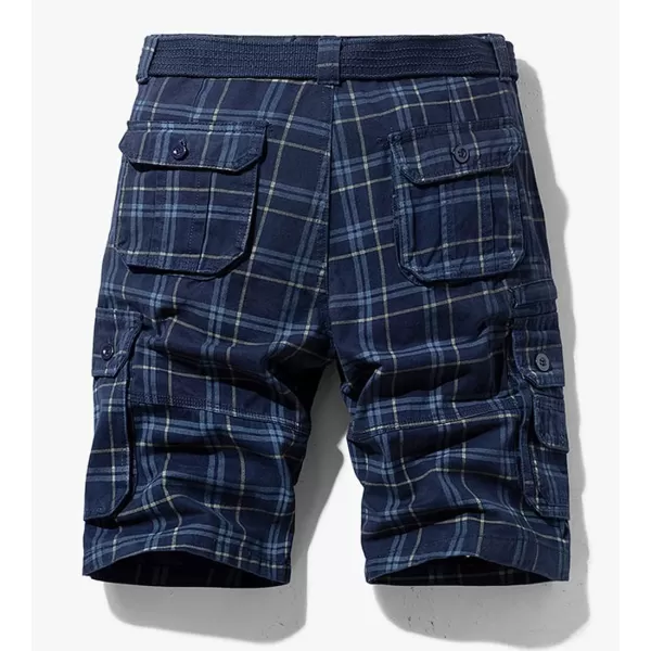 chouyatou Mens Summer Cool MultiPocket Straight Leg Utility Plaid Cargo ShortsDark Blue